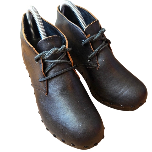 Unbranded Made In France Wooden Ankle Leather Boho Fall Winter Boots Black Sz 6 - Picture 8 of 13